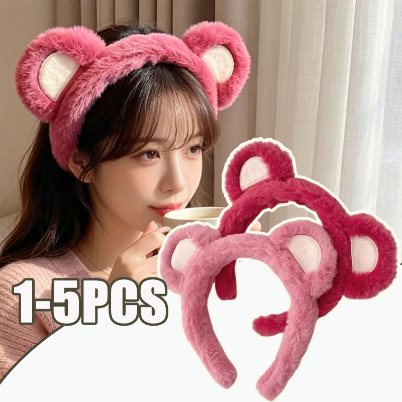 1-5PCS Cute Strawberry Bear Pl - Winter Headband Fleece ulasan dan harga